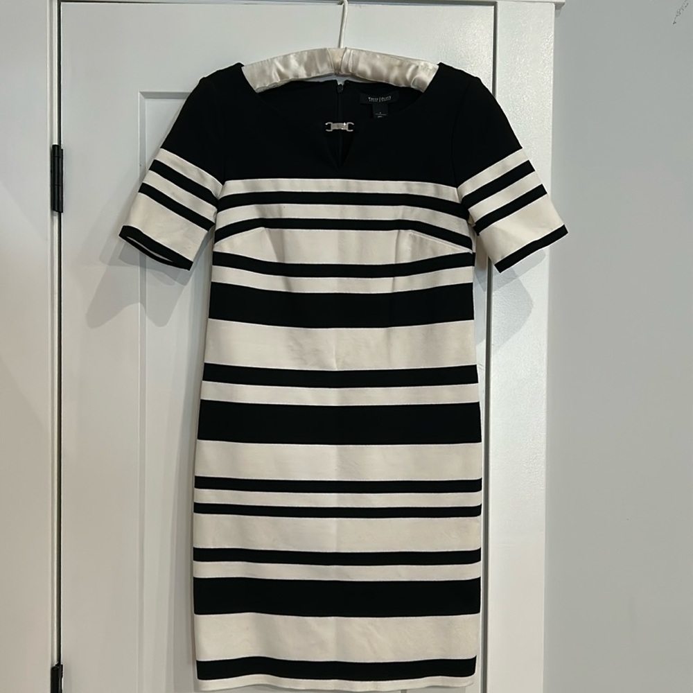 White House Black Market black and white striped short sleeve dress.